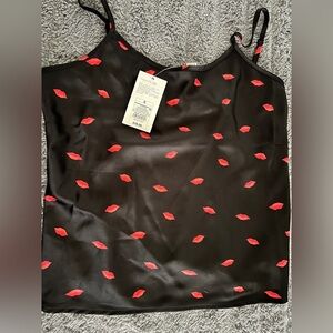 Black Top with Red Lip Design